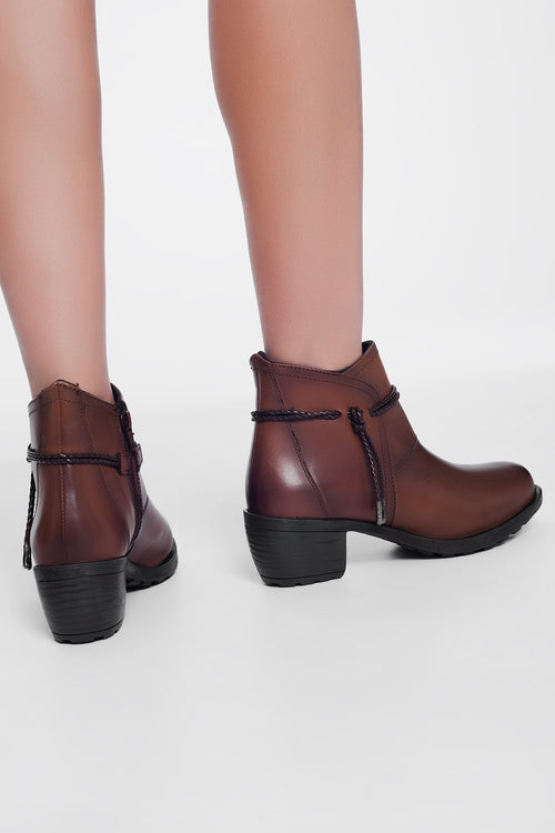 Brown blocked mid heeled ankle boots with round toe — view 1 of 7