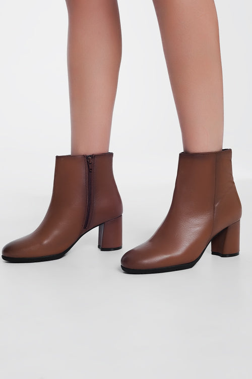 brown blocked mid heeled ankle boots — view 1 of 7