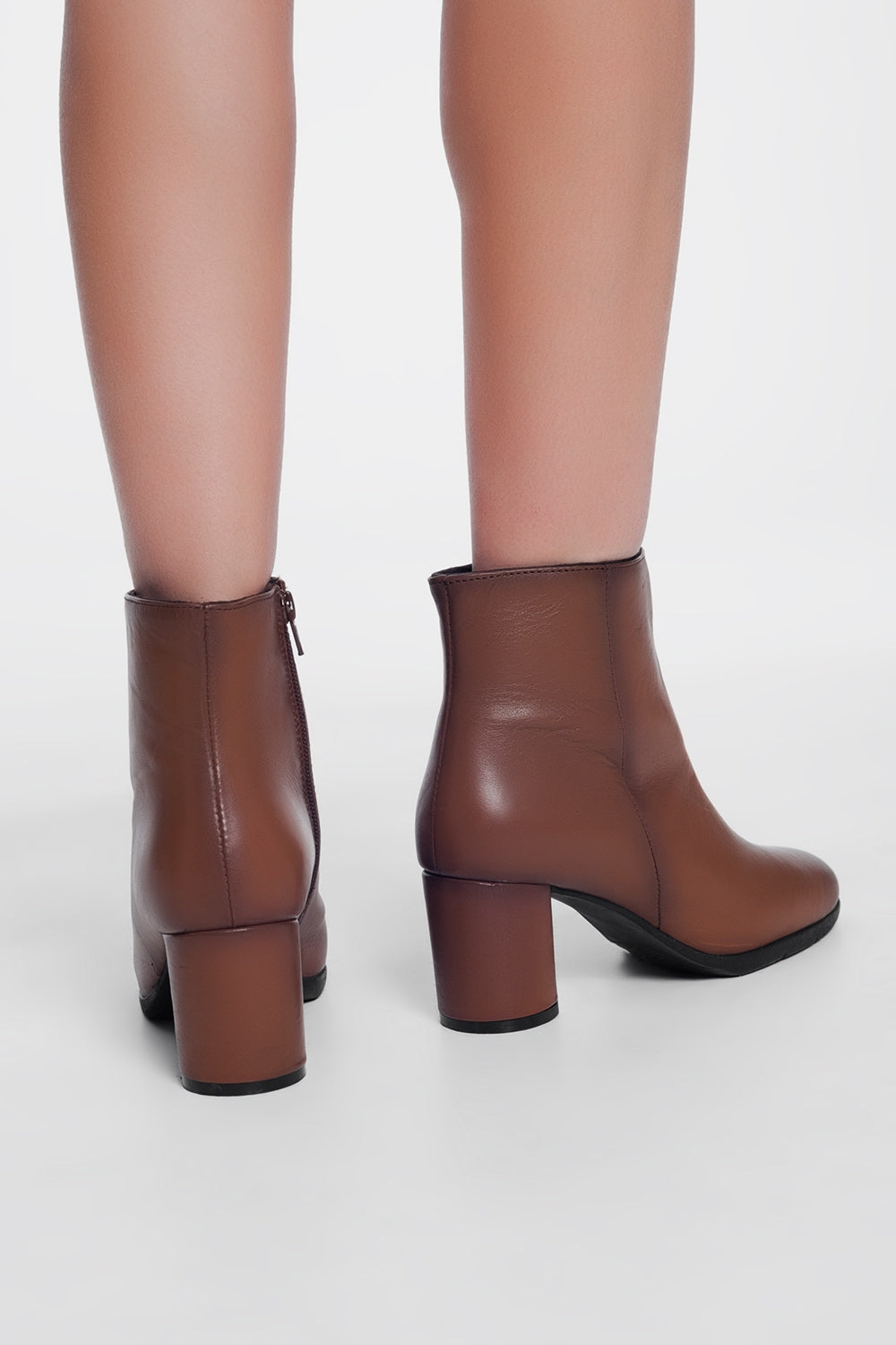 brown blocked mid heeled ankle boots