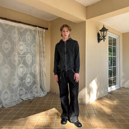 UNIKCOSA Velora Slim Fit Denim Hooded Sweatshirt Jacket 💫