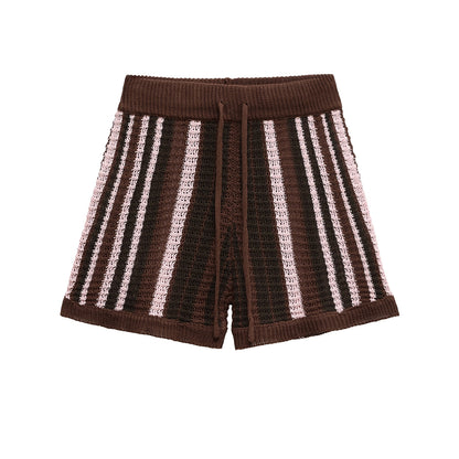 UNIKCOSA Velora Two-Piece Set Striped Knit Top Shorts 💫