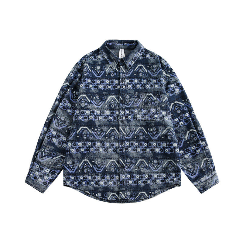 UNIKCOSA RetroMuse Totem Print Denim Shirt Unisex Blue 💫