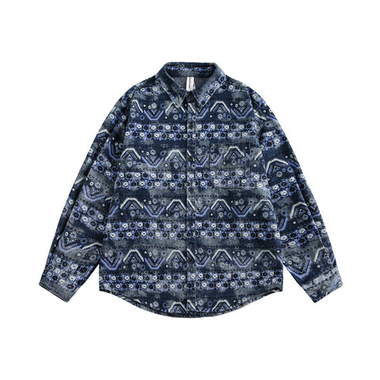 UNIKCOSA RetroMuse Totem Print Denim Shirt Unisex Blue 💫