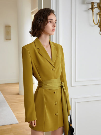 UNIKCOSA Velora Yellow Belted Big Size Blazer Dress 💫