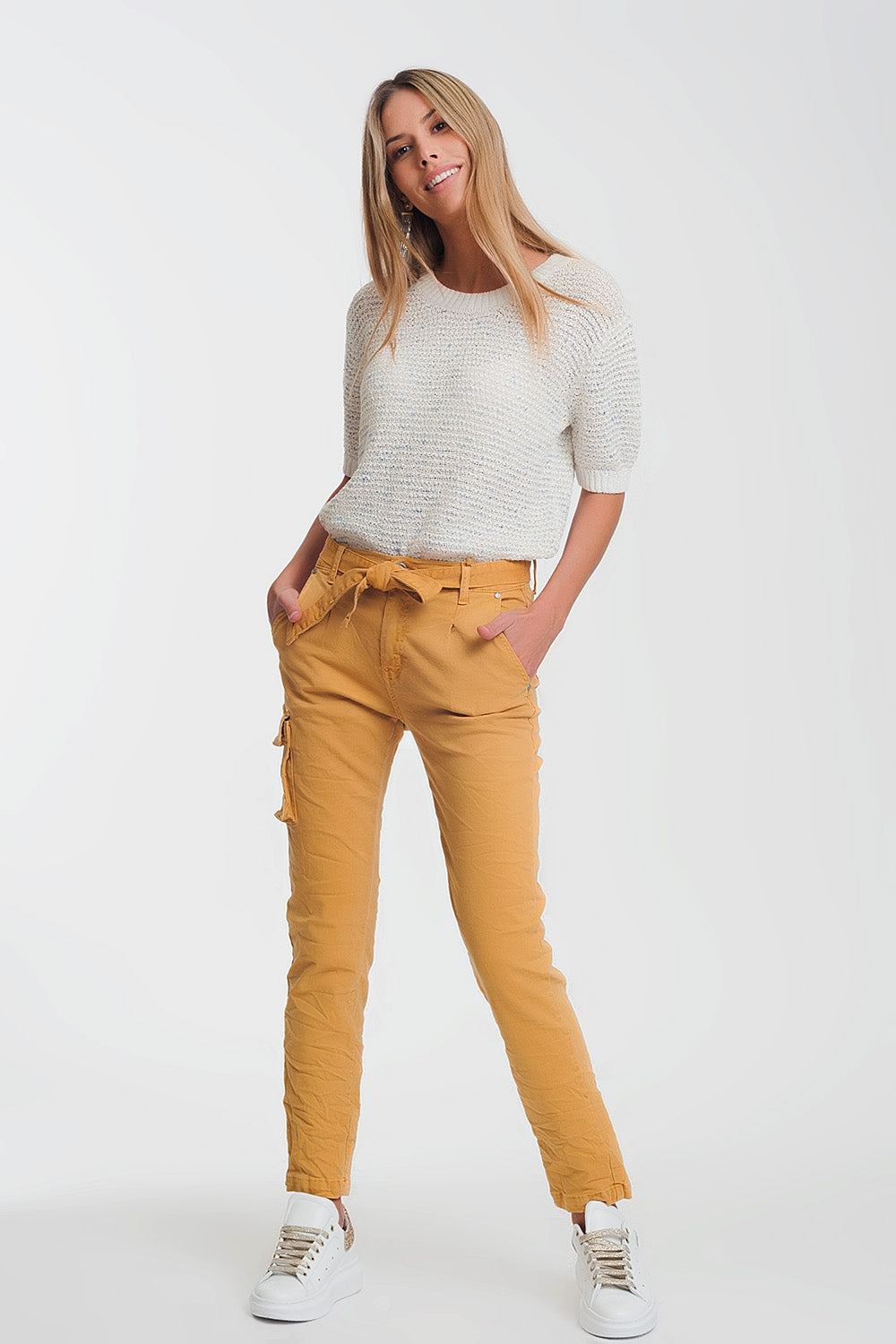straight cut pants in mustard