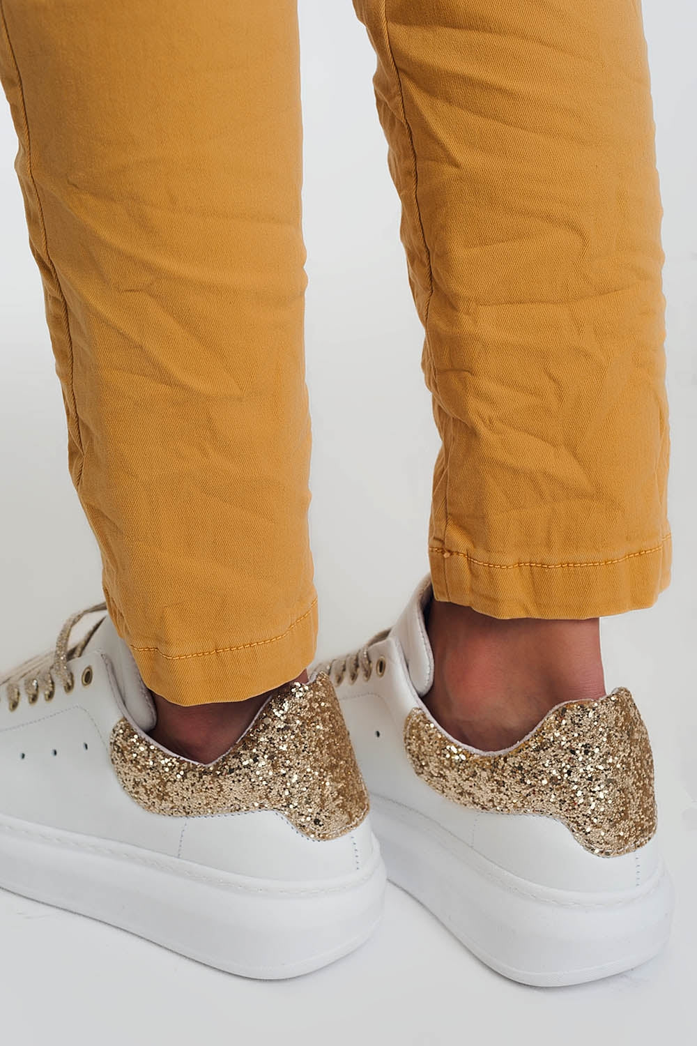 straight cut pants in mustard