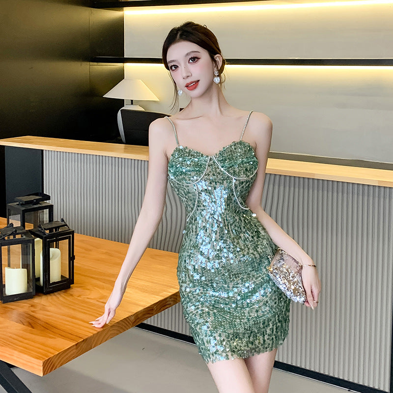 UNIKCOSA GlowLuxe Rhinestone Sequin Bodycon Dress for Women 💚