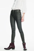coated pants in khaki