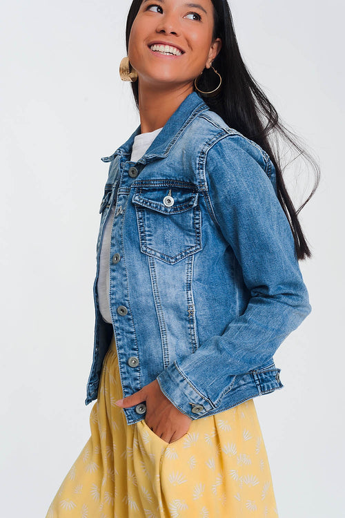Cropped denim jacket in light blue wash — view 2 of 9