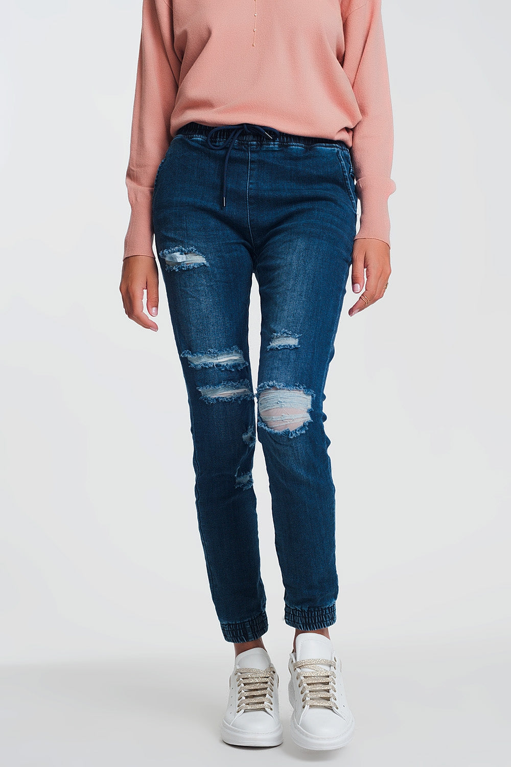Lightweight jogger jeans in dark denim