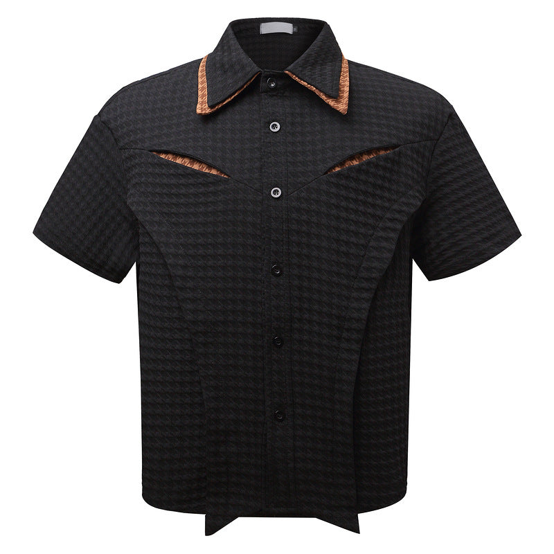 UNIKCOSA NoirFit Patchwork Deconstructed Short Sleeve Shirt🔥