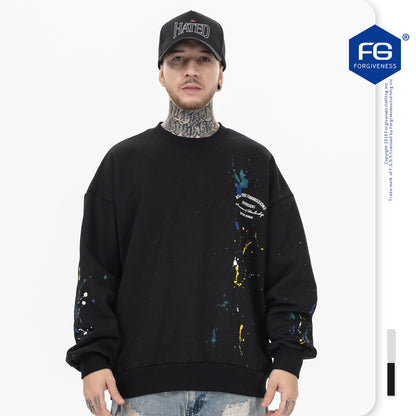 UNIKCOSA RetroMuse Letter Logo Splatter Fleece Sweatshirt 💫