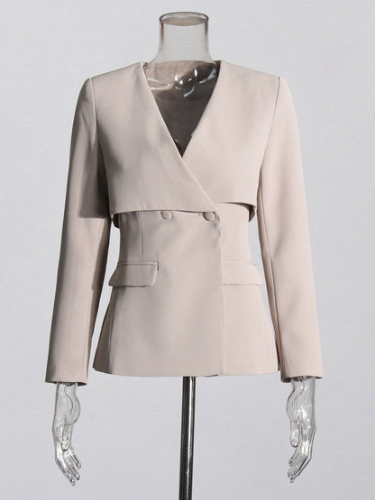 UNIKCOSA V-Neck Slim-Fit Blazer & Pleated Wide-Leg Pants Set — Modern Elegance Edition 💛