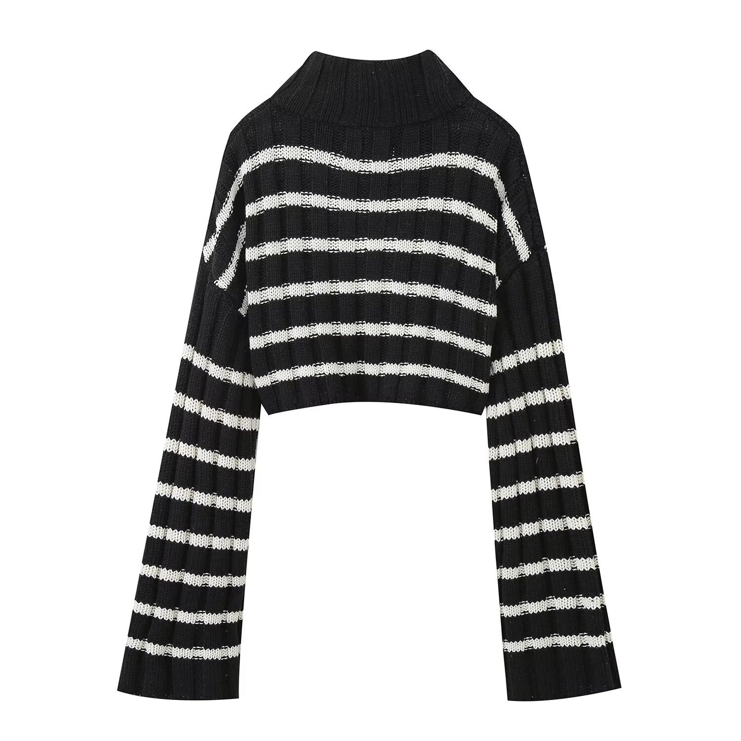 UNIKCOSA StripeLuxe Short Knitted Zipper Cardigan