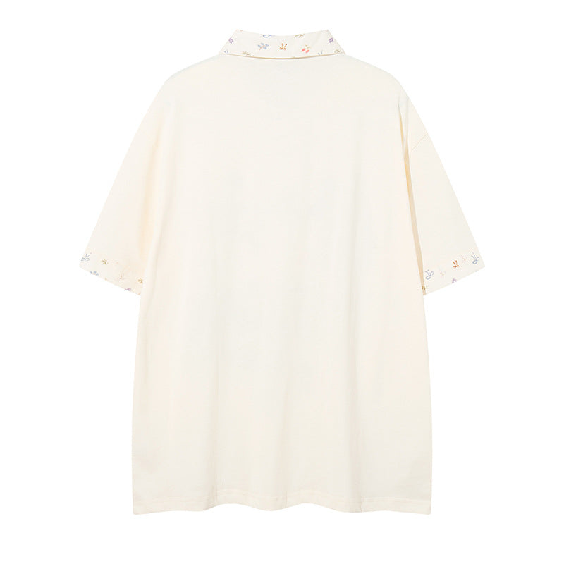 UNIKCOSA RetroMuse Cat Embroidered Short Sleeve Polo Shirt 💫