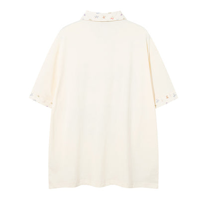 UNIKCOSA RetroMuse Cat Embroidered Short Sleeve Polo Shirt 💫