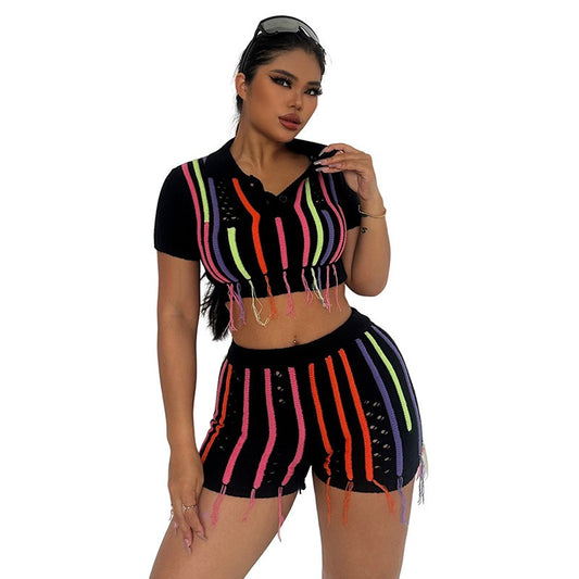 UNIKCOSA SweetTassel Embroidered Knit Set — High-Waist Open-Navel Slim Fit Co-Ord 💖