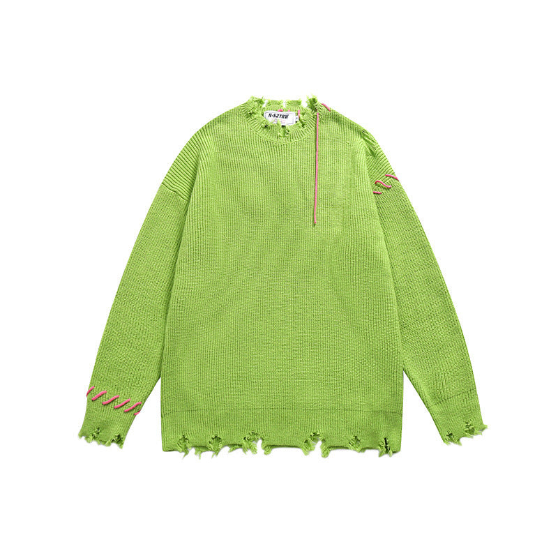 UNIKCOSA LuxeEase Broken Hole Loose Knit Pullover Sweater 💫