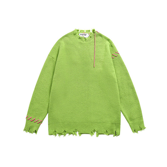 UNIKCOSA LuxeEase Broken Hole Loose Knit Pullover Sweater 💫