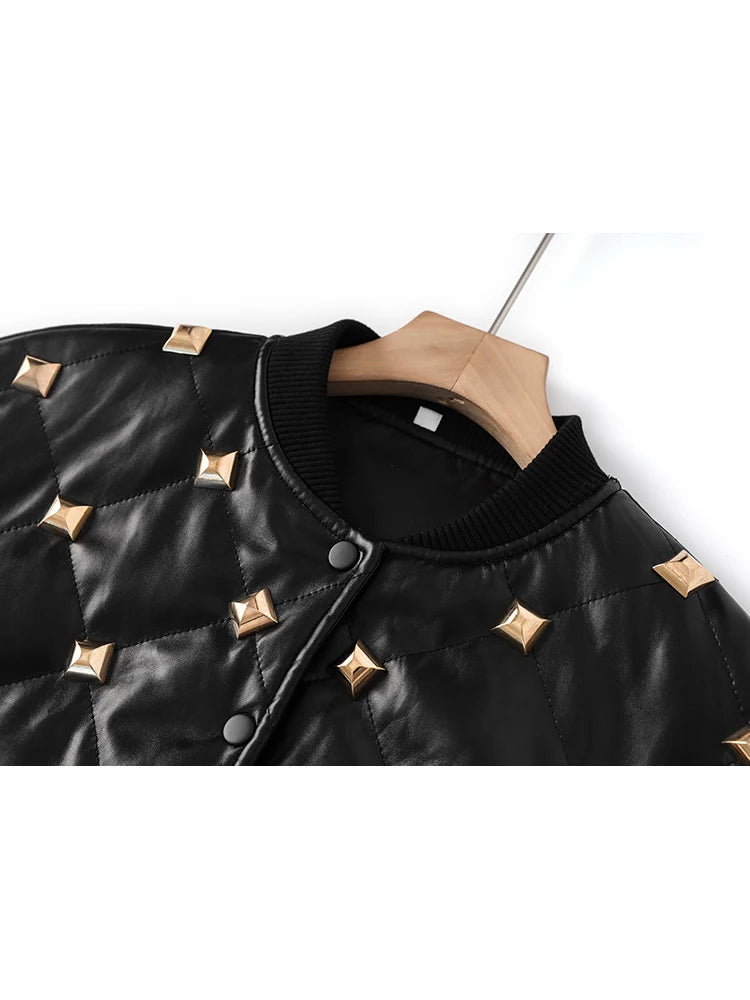 UNIKCOSA NoirFit Leather Jacket Rivet Buckle Stand Collar 💫