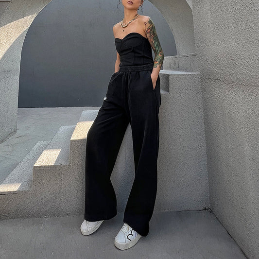 UNIKCOSA Velora Two Piece Set Tube Top Vest Wide Leg Pants 💫