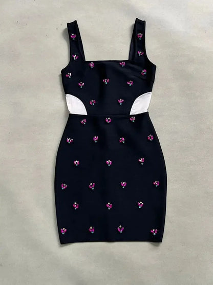 UNIKCOSA Velora Bodycon Dress Black Square Neck Mesh 🖤