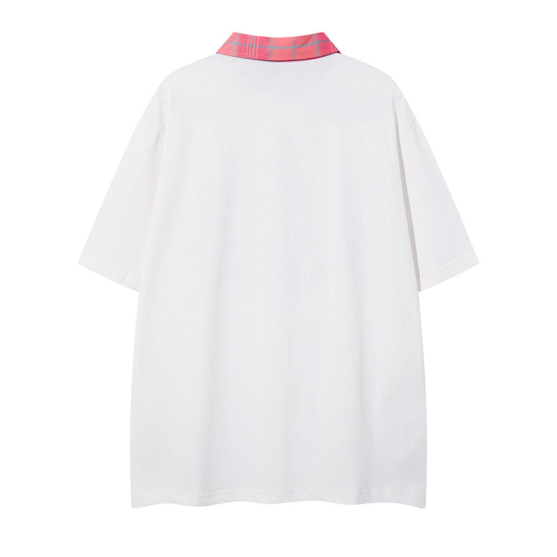 UNIKCOSA RetroMuse Patchwork Collar Half Zip Tee Unisex 💫