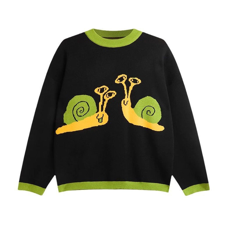 UNIKCOSA UrbanSoul Cartoon Jacquard Street Sweater Green 💫