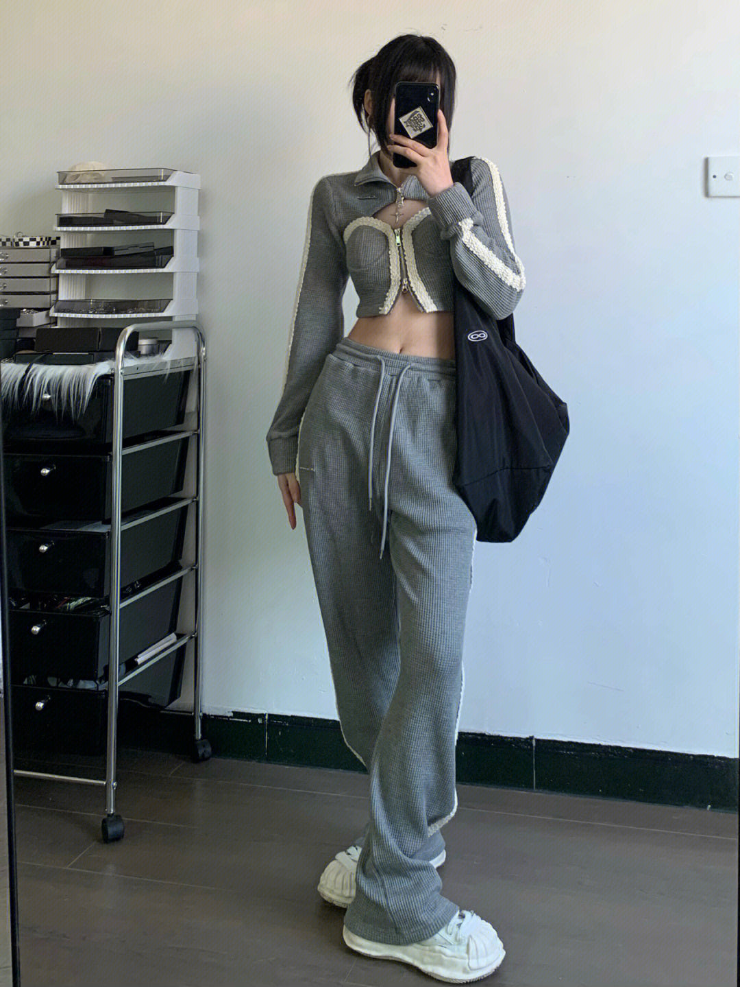 UNIKCOSA Velora High-Waist Wide-Leg Cotton Pants Grey 🌆