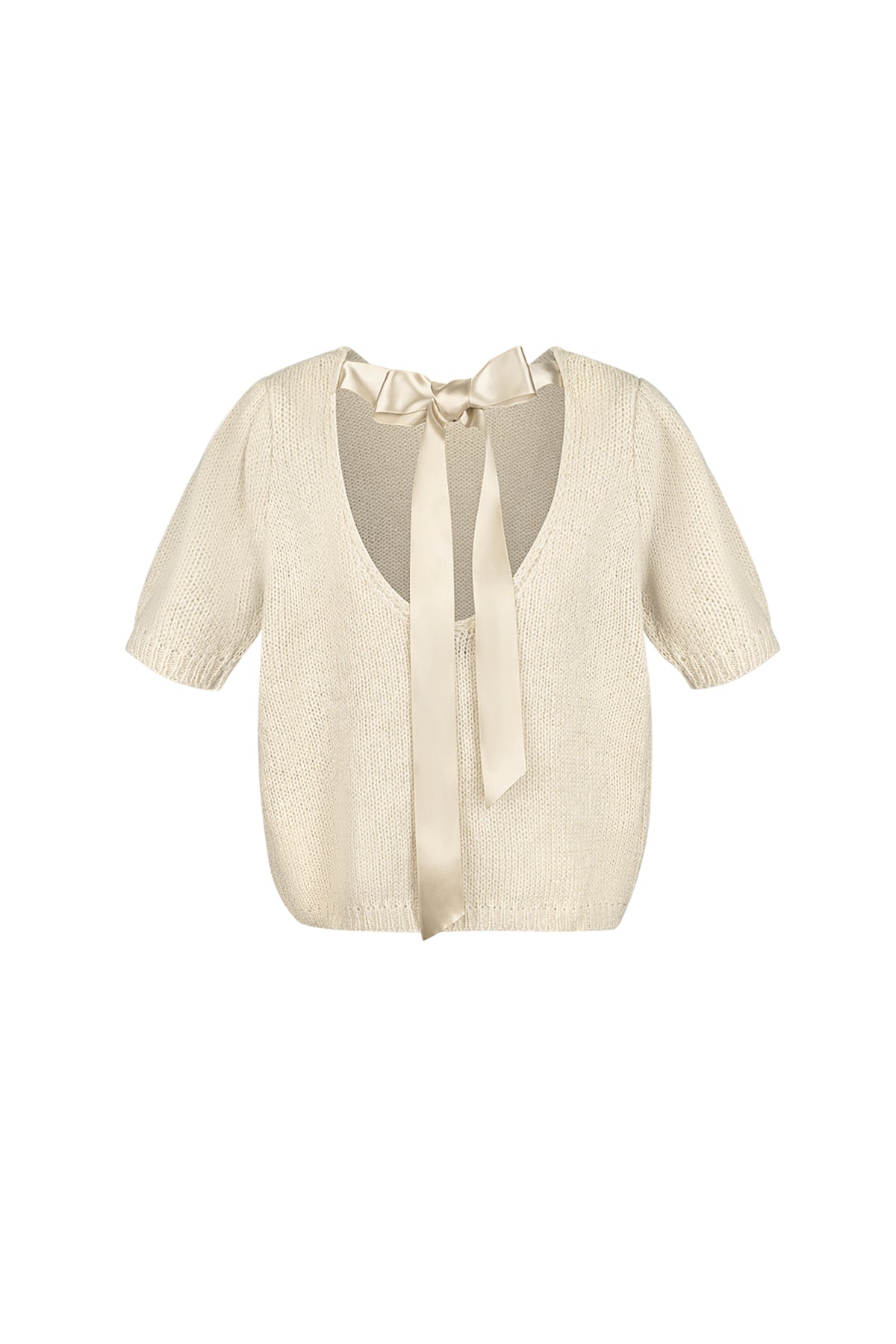 Nylon Women's Short Sleeve Top Knitted Back Tie Design