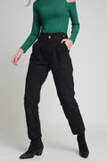 Jeans with paper bag waist and button details in black