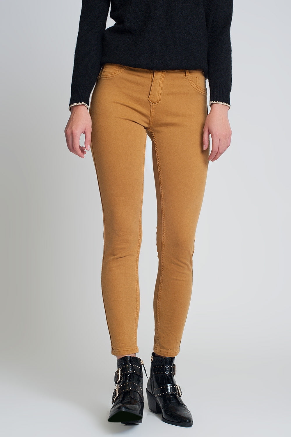 Mustard super skinny reversible pants with snake print