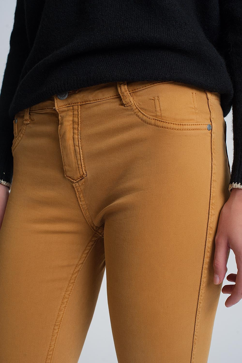 Mustard super skinny reversible pants with snake print