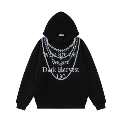 UNIKCOSA Velora Pearl Chain Slogan Hoodie Luxury Streetwear💫