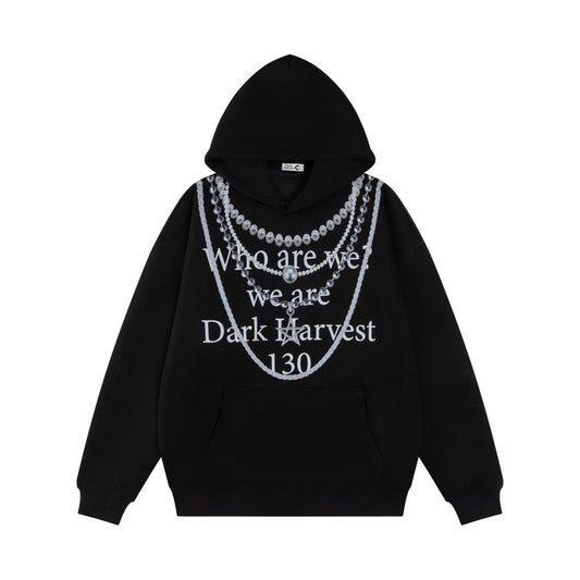 UNIKCOSA Velora Pearl Chain Slogan Hoodie Luxury Streetwear💫