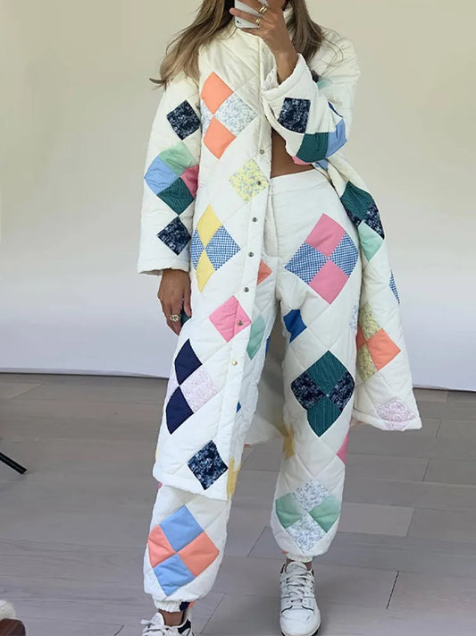 UNIKCOSA DiamondLace Printed Strap Jacket & Pants Set