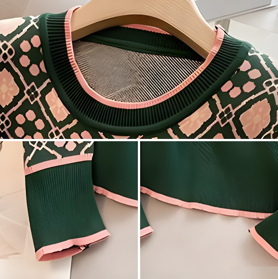 UNIKCOSA Luxe Printed Knit Sweater Green For Work Wear 💫