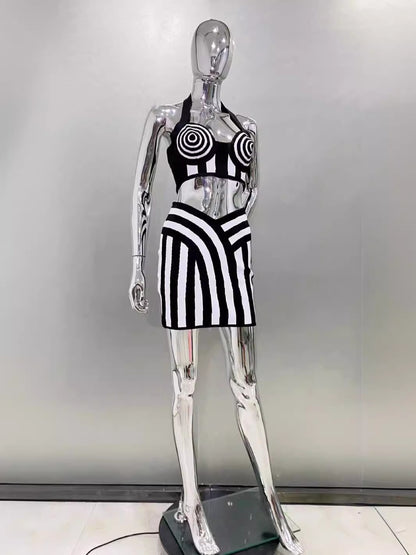 UNIKCOSA Velora Two-Piece Set Backless Striped Top Skirt 💫