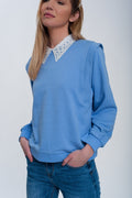 Boyfriend sweatshirt with shoulder details in blue