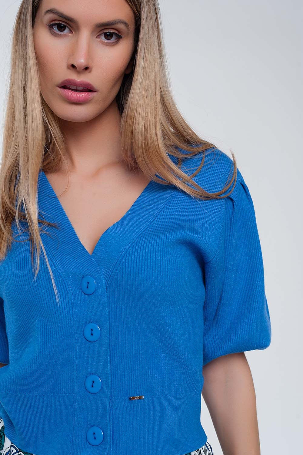 Volume sleeve cardigan in blue
