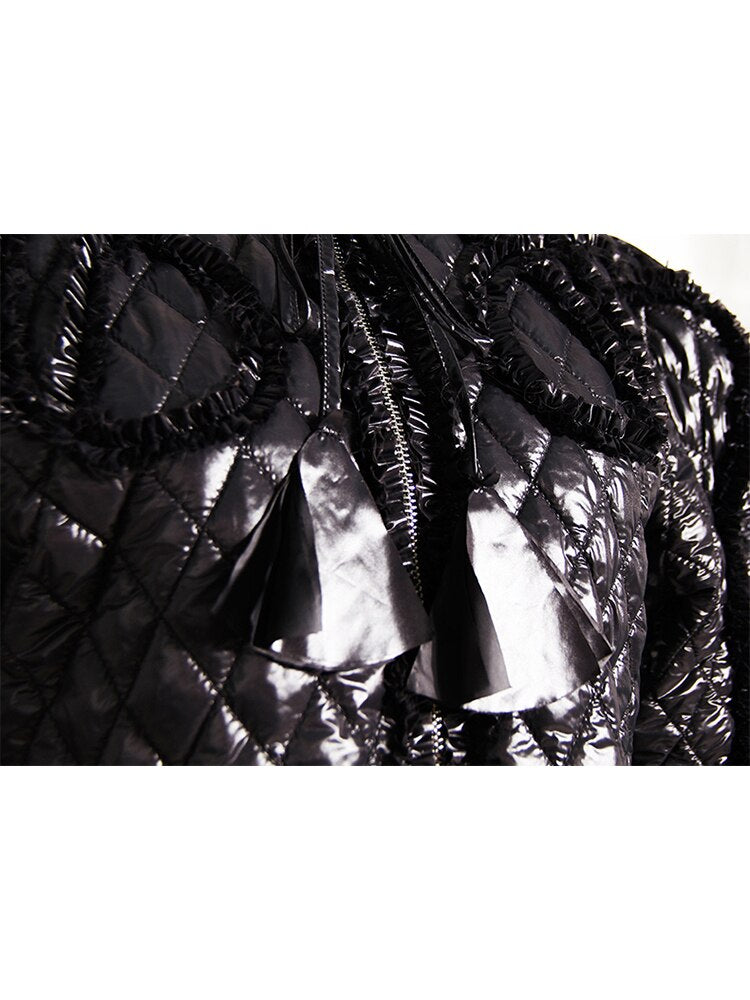 UNIKCOSA DiamondQuilt Horn-Sleeve Cotton Jacket — Elegant Short Puffer for Autumn/Winter ❄️