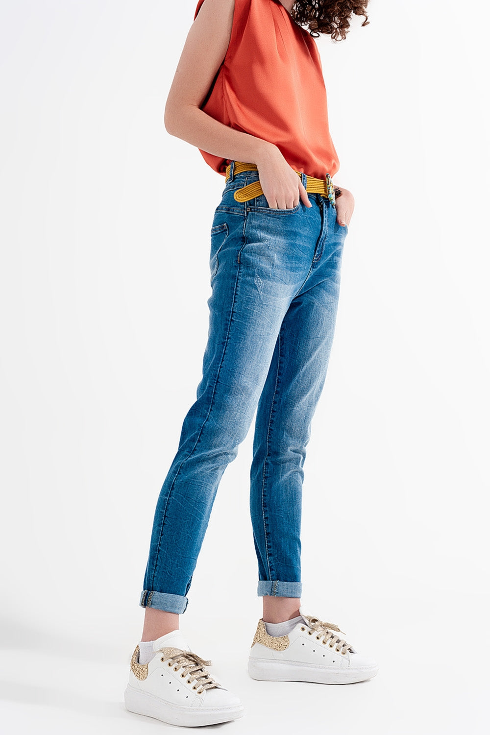 Skinny jeans in wash blue with abrasions