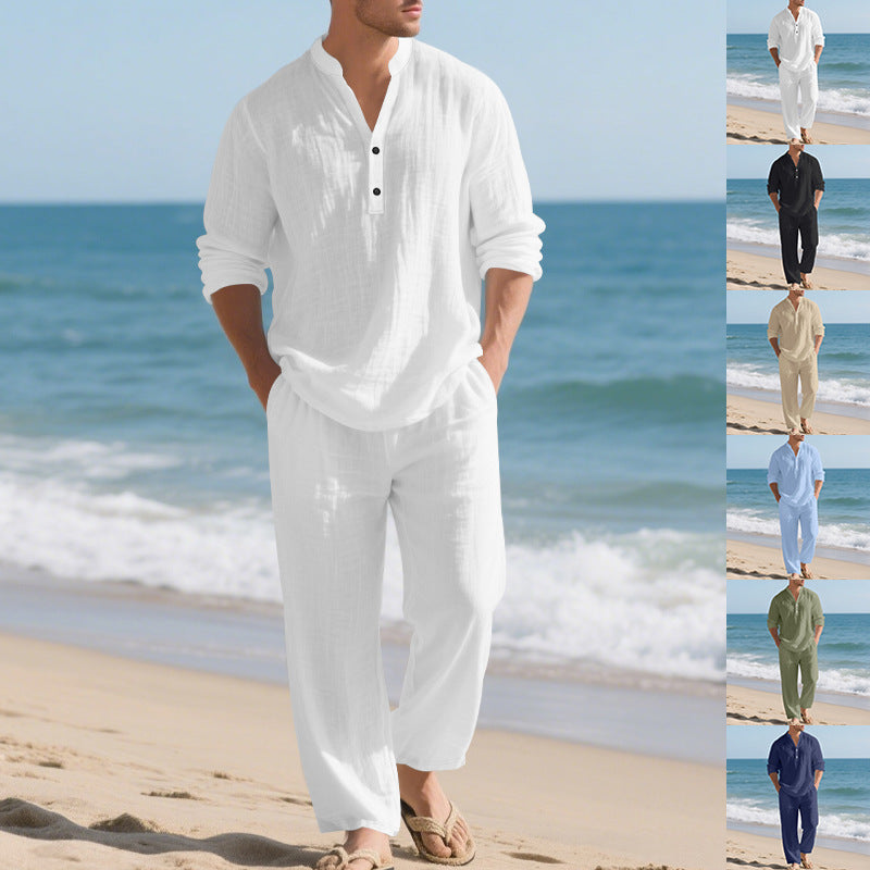 UNIKCOSA LuxeEase AirLino Relaxed V-Neck Linen Set 💫