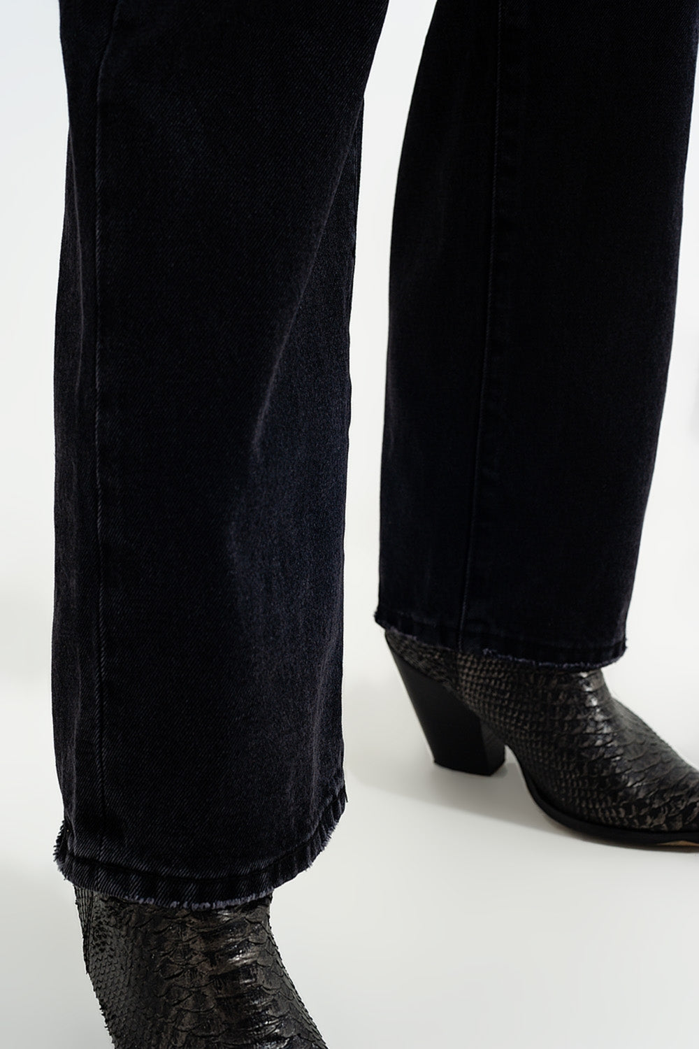 high rise straight jeans in washed black