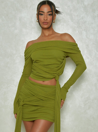UNIKCOSA AllureSet Off-Shoulder Ruched Crop Top & Mini Skirt for Women 💃