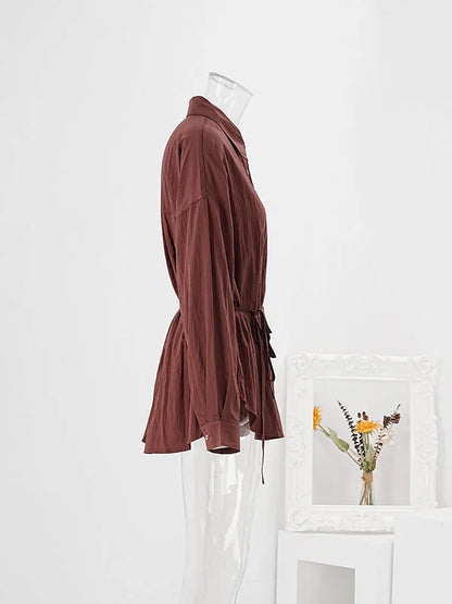 UNIKCOSA NoirFit Loose Long Sleeve Shirt Red Brown 💫