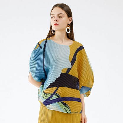 UNIKCOSA LuxeEase Ocean Print Bat Sleeve Top Korean Style 💫