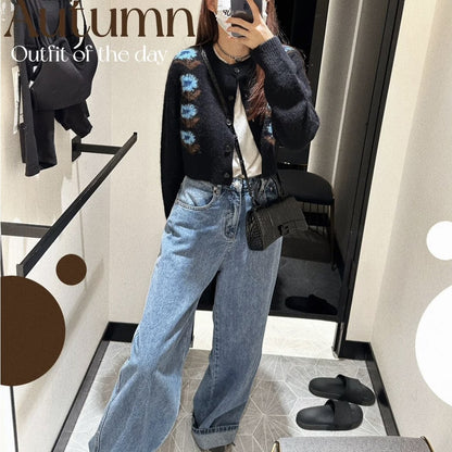 UNIKCOSA Velora Black Floral Jacquard Cardigan Top 💫