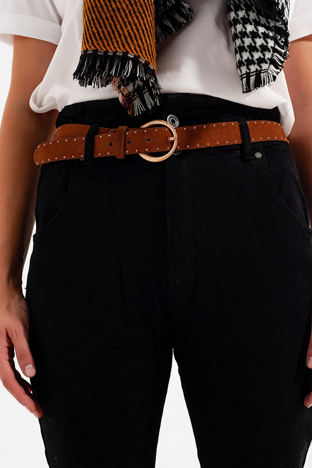 Stretch paperbag waist straigh Jeans in black