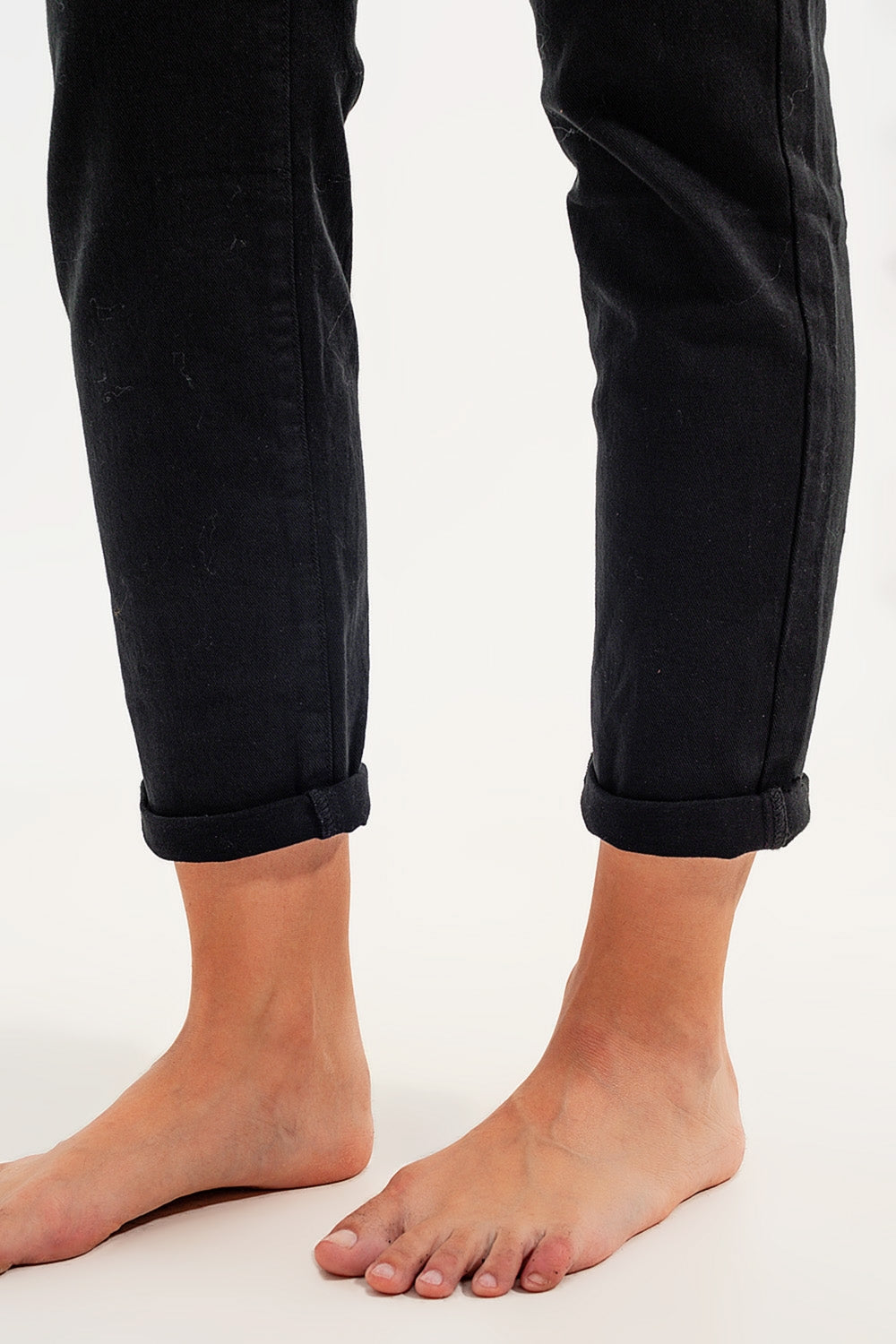 Stretch paperbag waist straigh Jeans in black